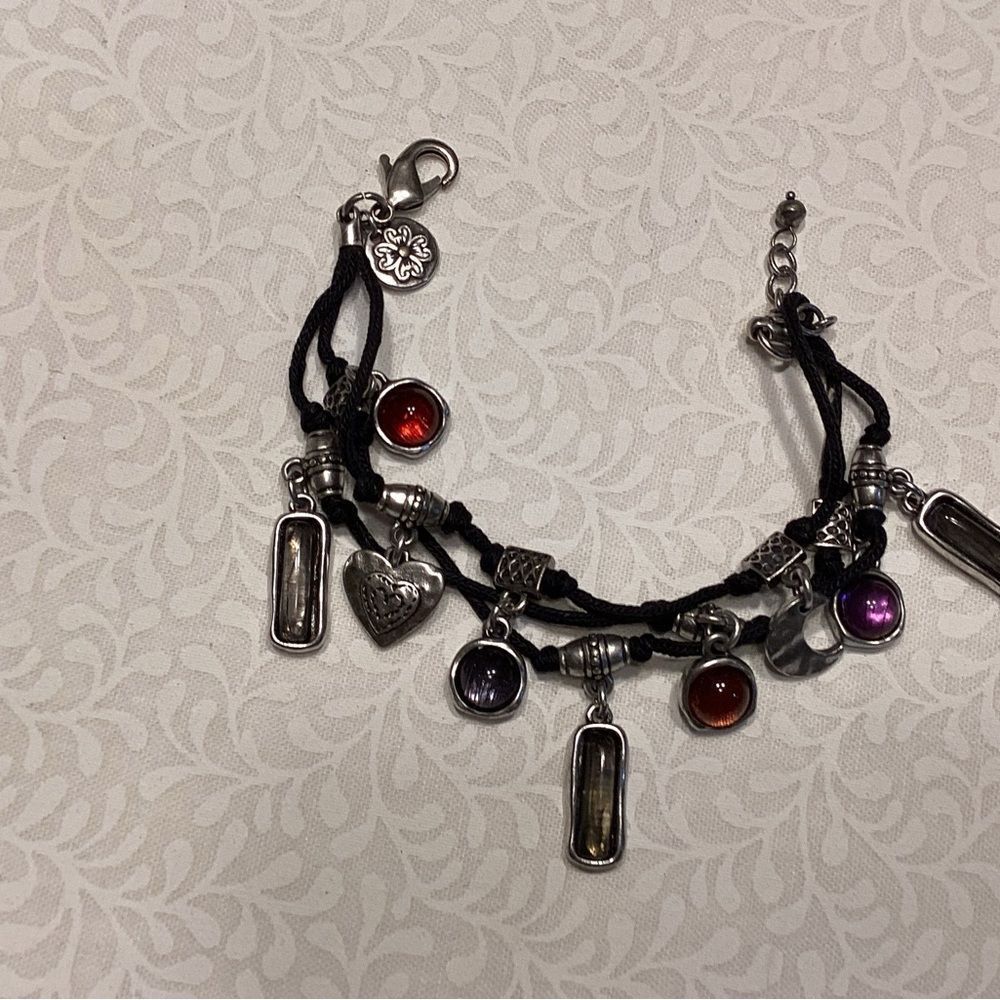 Adjustable Multi-Charm Triple Corded  Bracelet with Charms